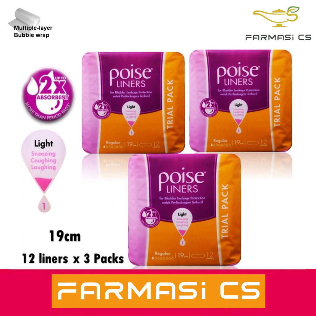 Poise Regular Liner For Light Urinary Leaks 19cm ( 12 Liners x 3 Packs