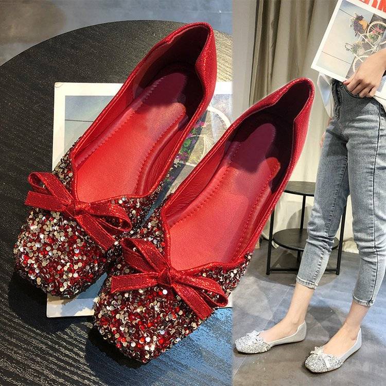 Red on sale rhinestone flats