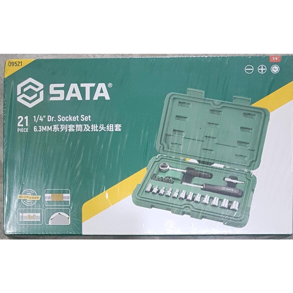 SATA 09521 21pcs 1/4” Dr. Socket Set 4-14MM ( 6 POINT SOCKET) | Shopee ...