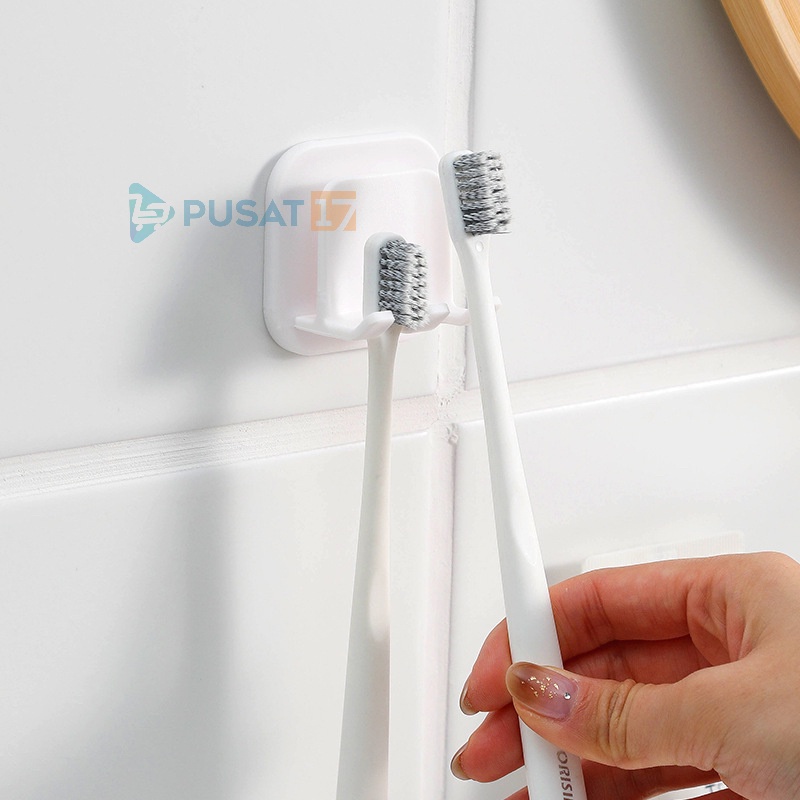 PUSAT17 HOLDER SIKAT GIGI TEMPEL DINDING HOOK / GANTUNGAN TEMPEL SIKAT GIGI GELAS / TEMPAT SIKAT GIGI SERBAGUNA / TOOTHBRUSH HOLDER - Gambar 3