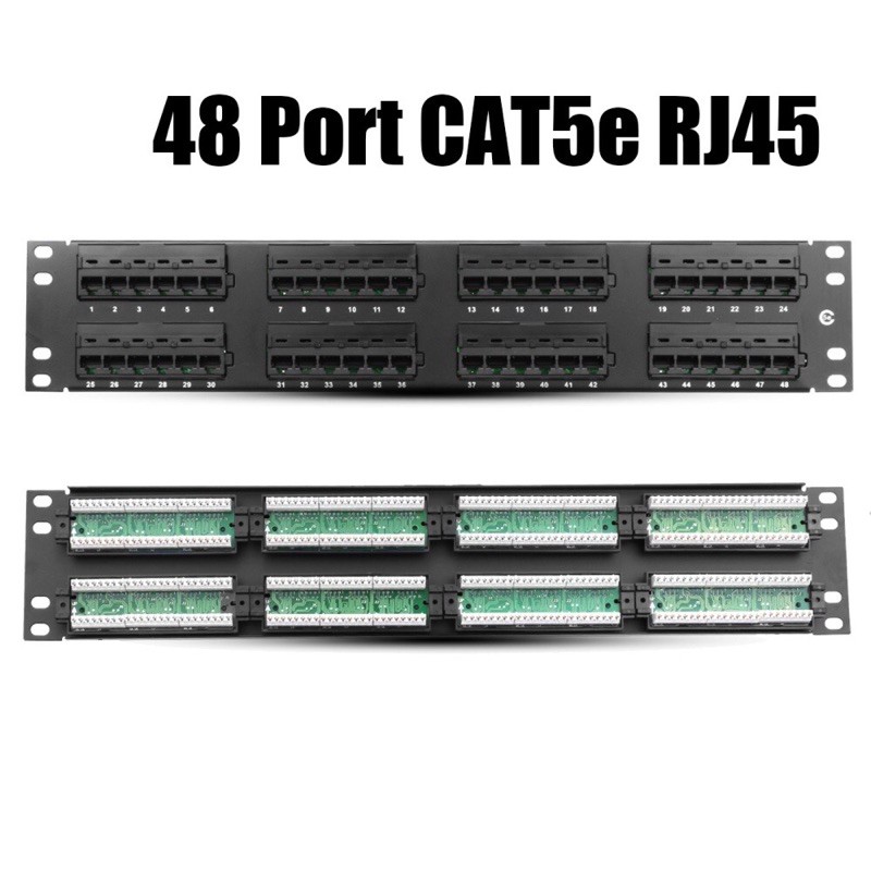 48 Port CAT5e RJ45 110 Network Ethernet 2U Two Space Patch Panel Mount ...