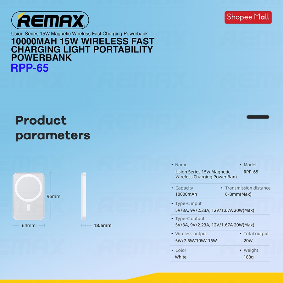 [Remax Energy] RPP-65 10000mAH 15W Slim and Mini Magnetic Wireless Fast ...
