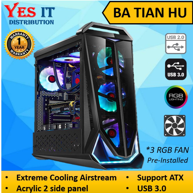 BA TIAN HU Full ATX Gaming PC Desktop Casing (Acrylic Side Panel) with ...