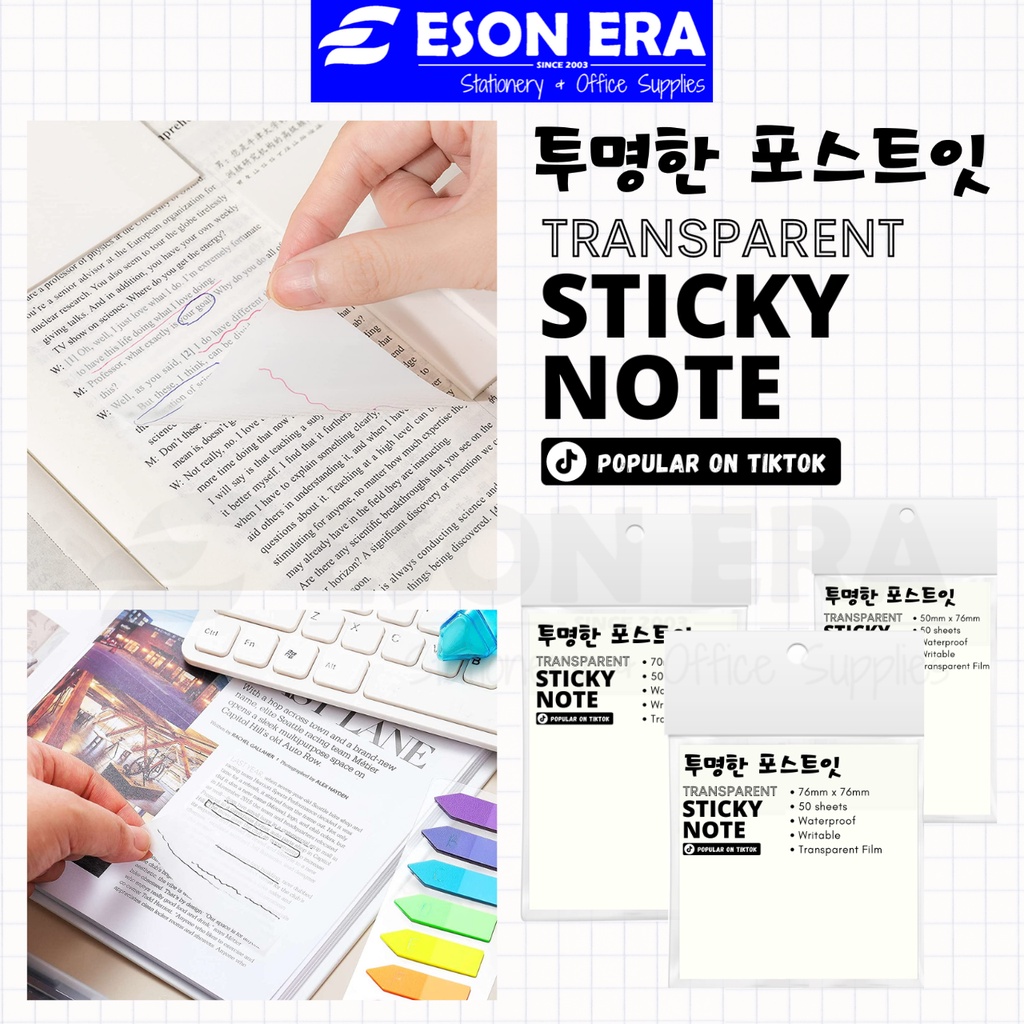 Sticky Note Transparent Clear Stick Note Viral Waterproof Memo Study ...