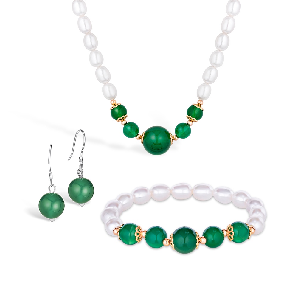 SK Jewellery Green Agate Pearl Bundle