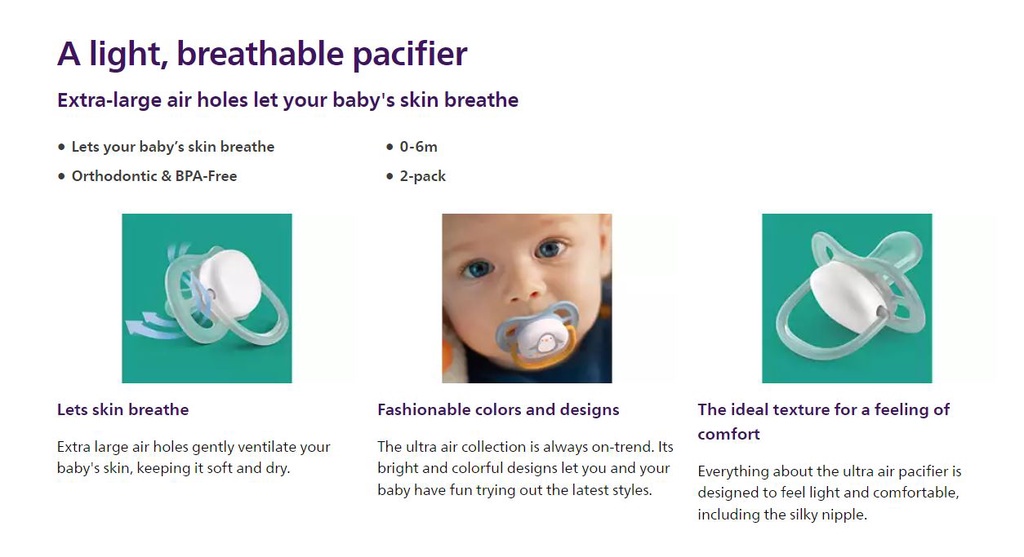 Philips Avent Ultra Air Soother Pacifier 0-6m/6-18m (Twin Pack ...