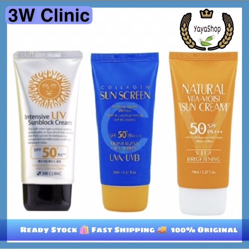 3W Clinic Intensive UV Sun Block Cream / Collagen Sunscreen / Natural ...
