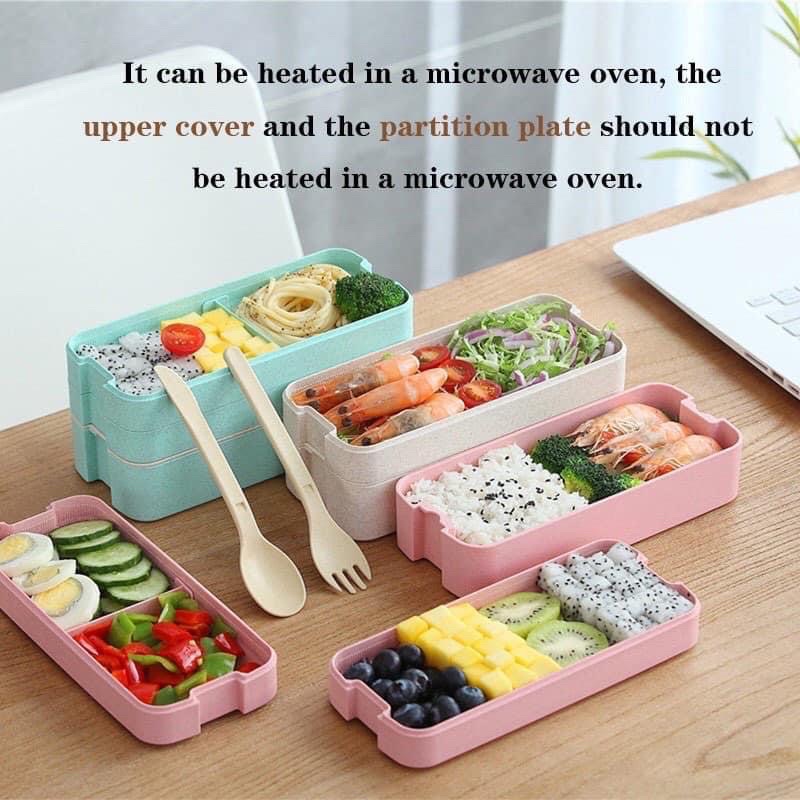 Lunch Box Eco-Friendly Material with Fork & Spoon Set/ 2-Layer