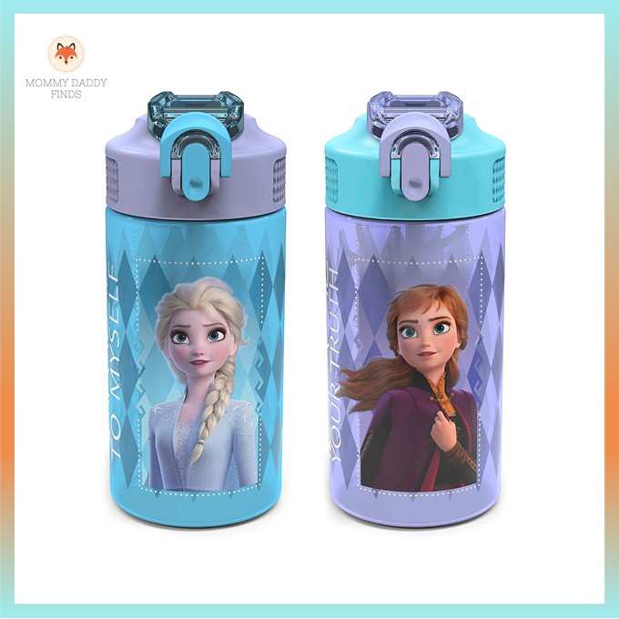 Disney Frozen 2 Kids Water Bottle Set with Reusable Straws and