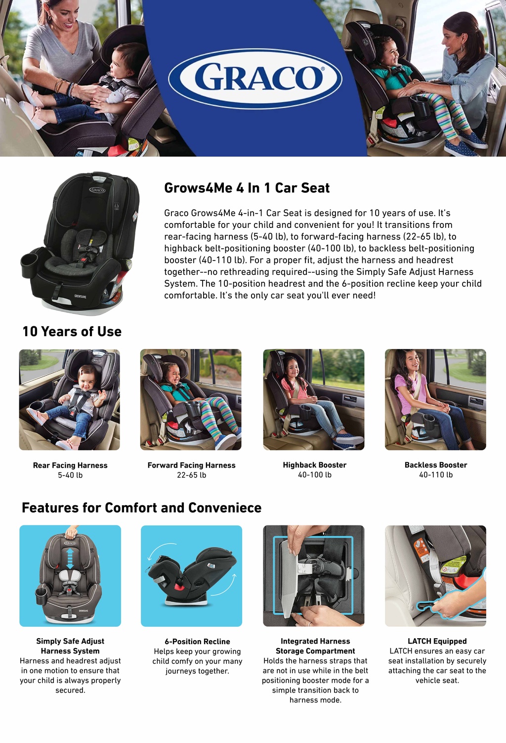 Graco Grows4Me 4in1 Car Seat, West Point Online Exclusive (1 Year