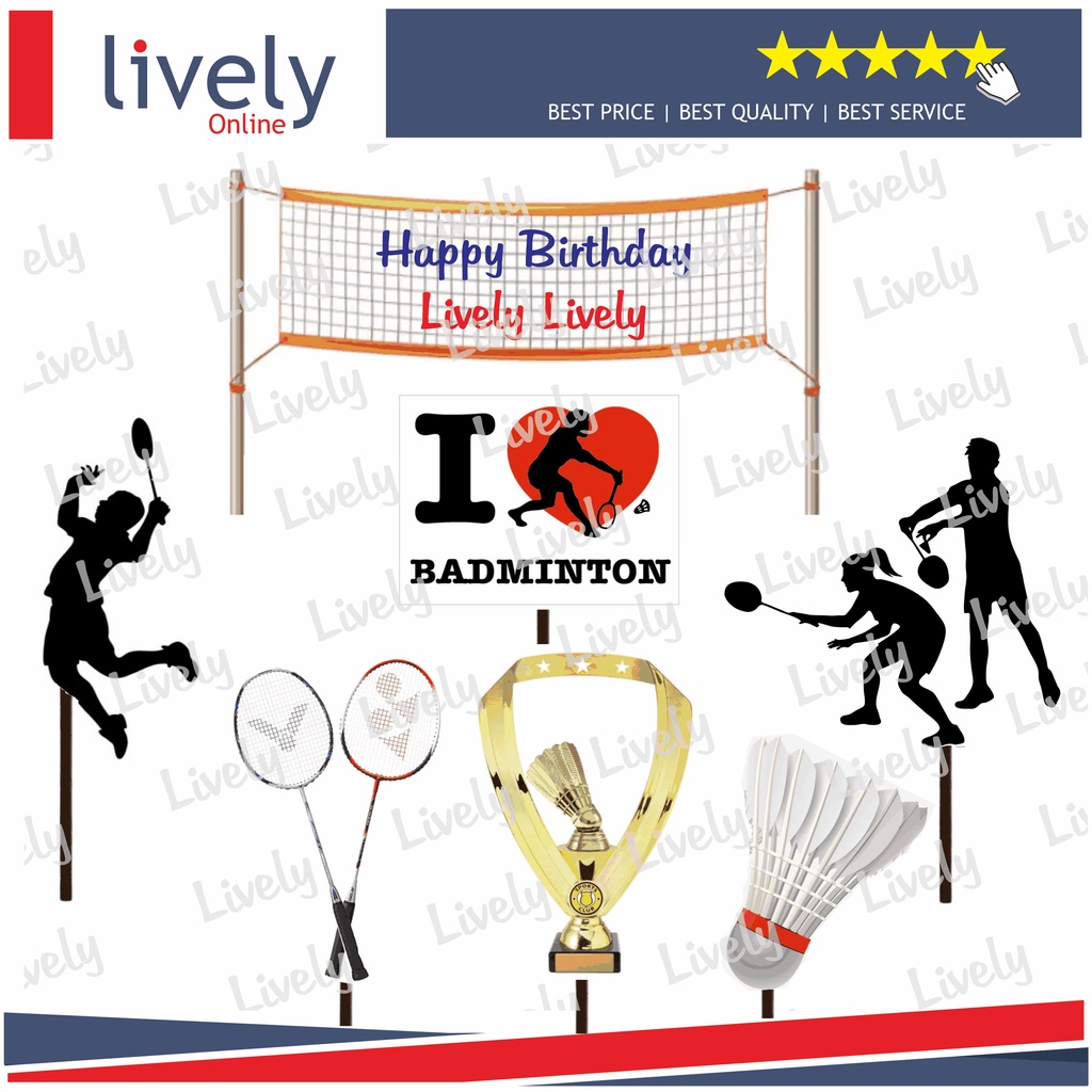 Custom Name CAKE TOPPER BADMINTON Character BIRTHDAY CAKE Decoration ...