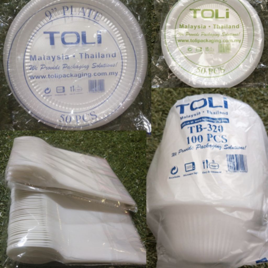 Disposable Plastic Plates, Cups, Bowls, Fork, Spoon, Table Cloth