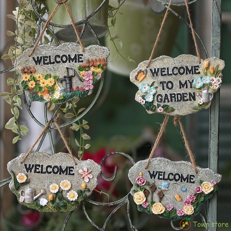  Welcome Sign Statue Resin Crafts Ornaments Decor for Home and Garden Holiday Pendant Birthday Gifts