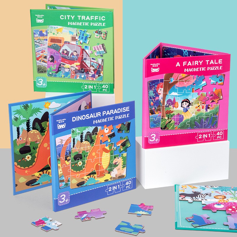 [SG SELLER] Kids 40pc magnetic puzzle early learning educational children toys dinosaur animals christmas gift