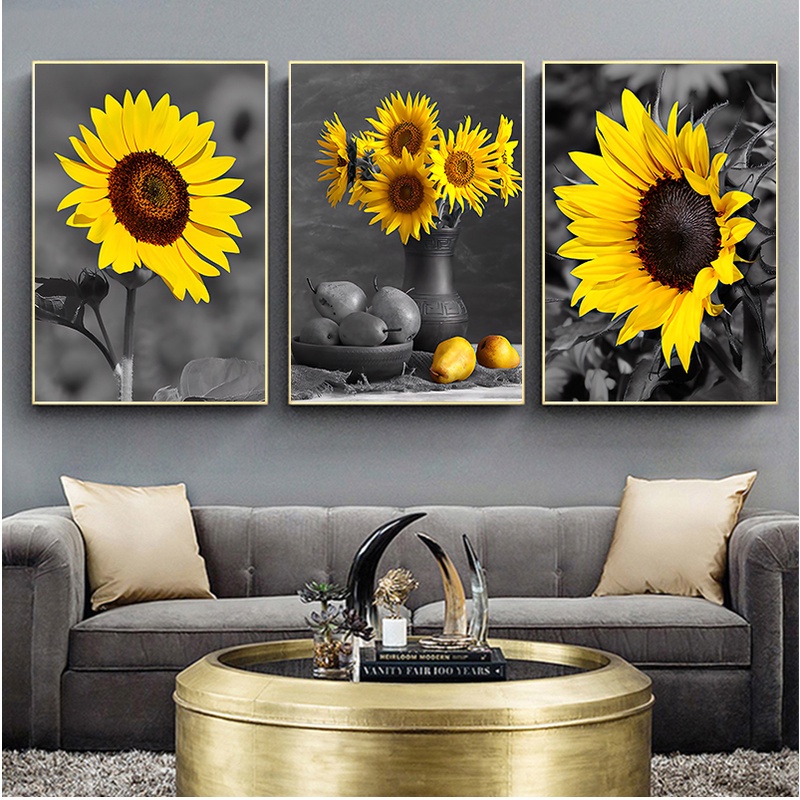 Sunflower poster and screen printing wall art vintage photos for living