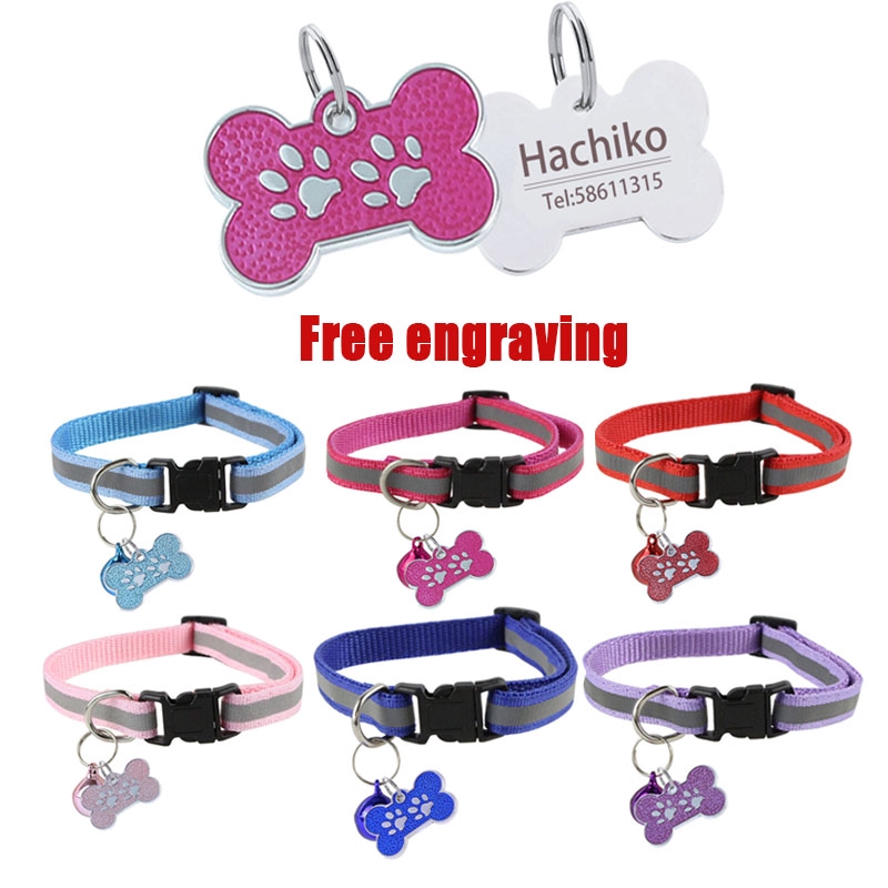 Free Engraving Reflective Dog Collar With ID Tag Pet Cat Collar Pendant ...