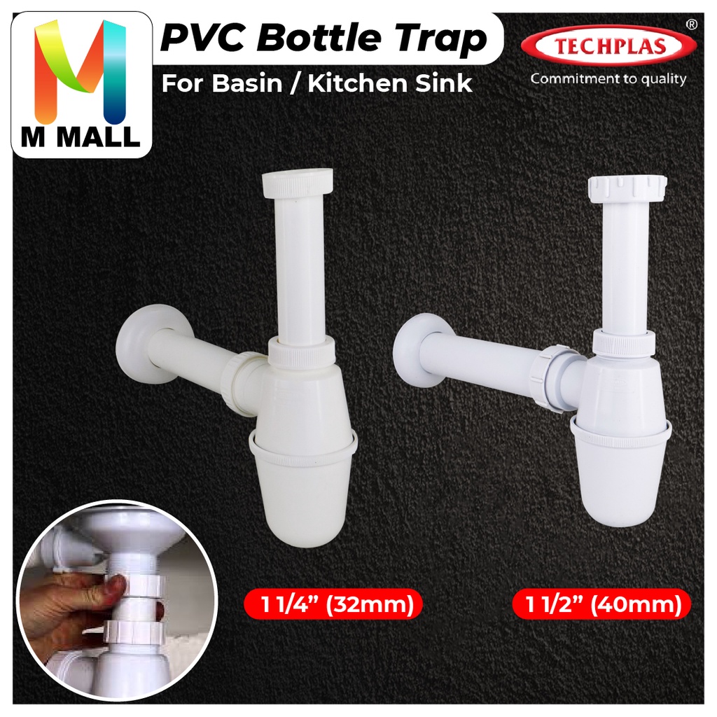 M MALL Techplas PVC Plastic Bottle Trap For Kitchen Sink (40mm 1 1/2