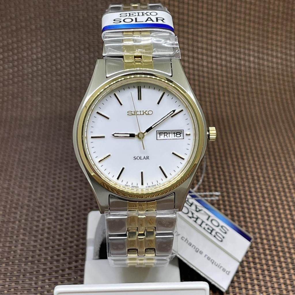 Seiko SNE032P1 Solar Powered Two Tone Stainless Steel Bracelet Men s Watch Shopee Singapore