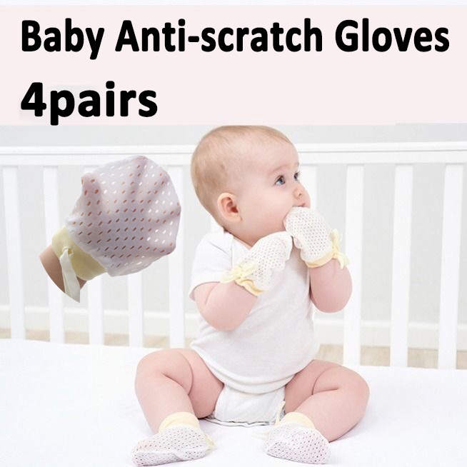 4pairs Newborn Baby Gloves Anti Scratch Infant Mittens Adjustable Soft Ice Silk Fabric Fingers Free Movement 0 12 Months Shopee Singapore