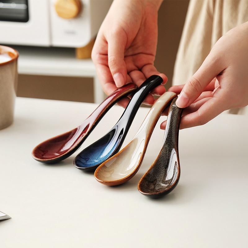4pcs Japanese Ramen Soup Spoons, Ceramic Asian Soup Spoon for Ramen