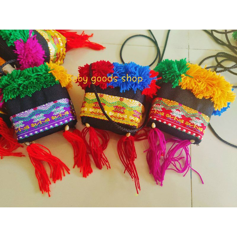 Mini Hill Tribe Bag Decorated With Cute Yarn Shoulder Can Hang Neck Bag