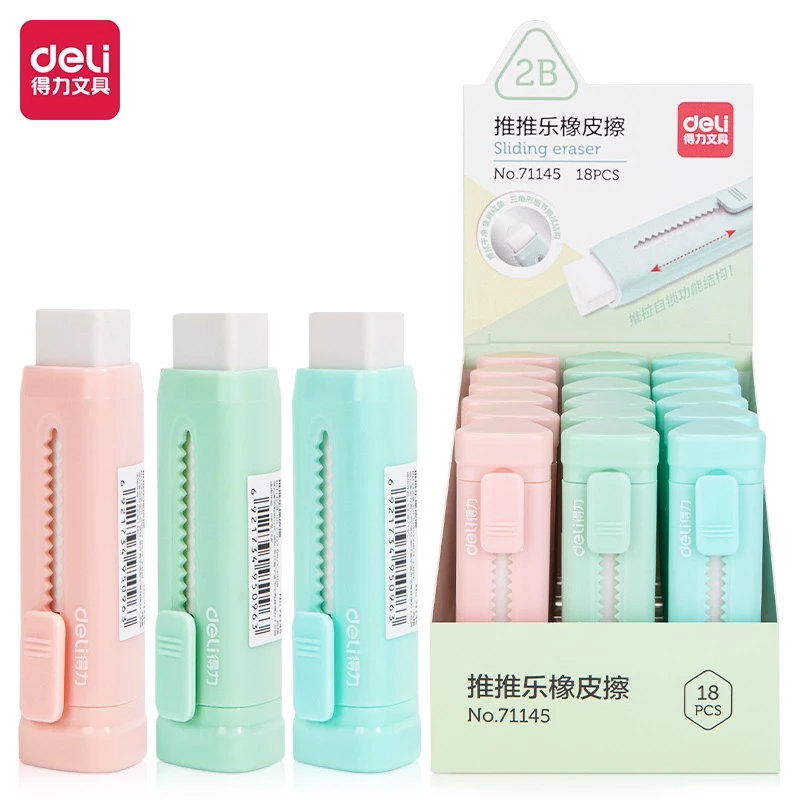 Deli Sliding Eraser Penghapus Mekanik Hapusan Mekanik Lucu Tidak Meninggalkan Serpihan TPR+ABS 71145 - Gambar 2