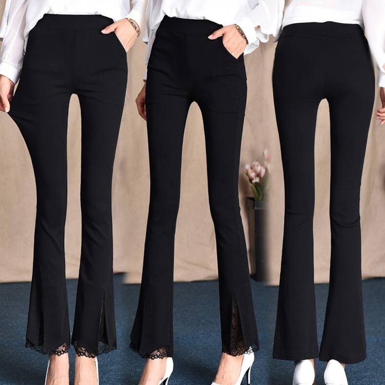 Women's flared pants lace side Korean version of the stretch was thin pants