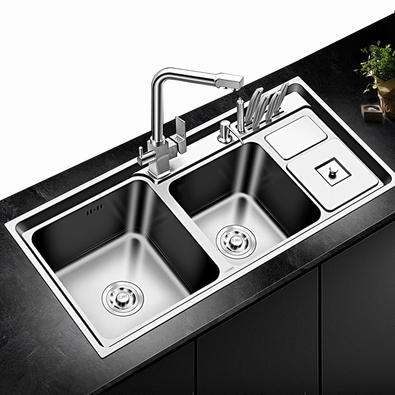 Nano SUS304 Stainless Steel Kitchen Sink with Trash Can Double Bowl ...