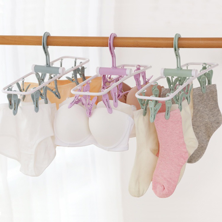 12 Clips Foldable Plastic Multi-Clip Hanger 360 Rotatable Cloth Rack ...