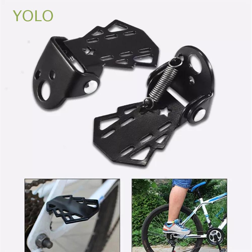 YOLO Bicycle Parts Bike Pedals 1 Pair Footrests Rear Seat Road Bike Cycling Black Metal MTB Bike Folding Bicycle Foot Pegs Multicolor