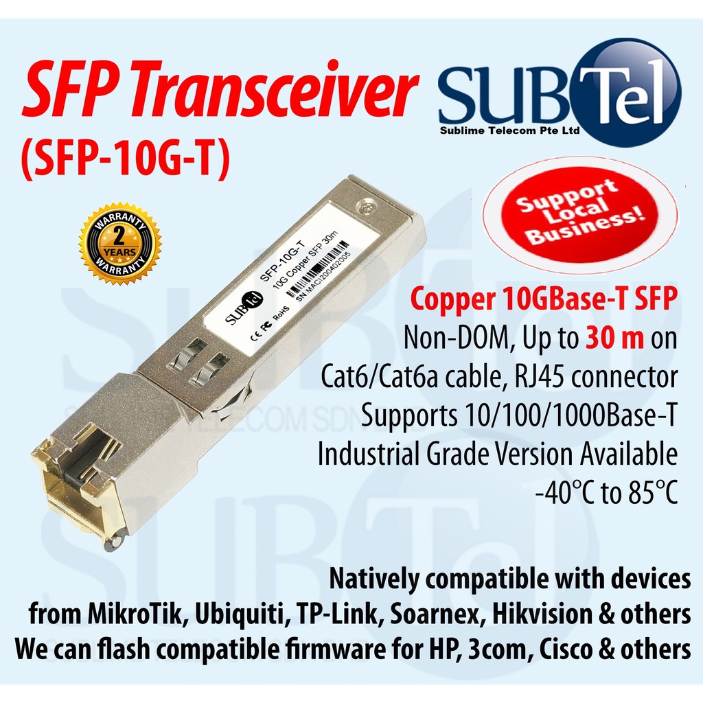 SFP-10G-T SubTel SFP SFP+ Copper Module 10G Transceiver 10GBase-T 30m ...