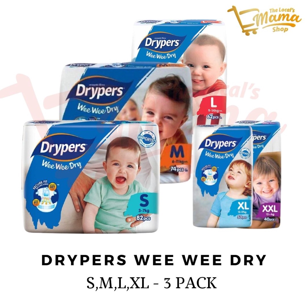 Drypers Wee Wee Dry Disposable Taped Diapers For Baby and Kids Size S,M
