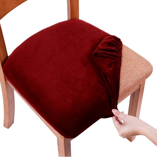 Velvet Spandex Dining Room Chair Seat Covers Removable Washable Elastic Cushion Covers For