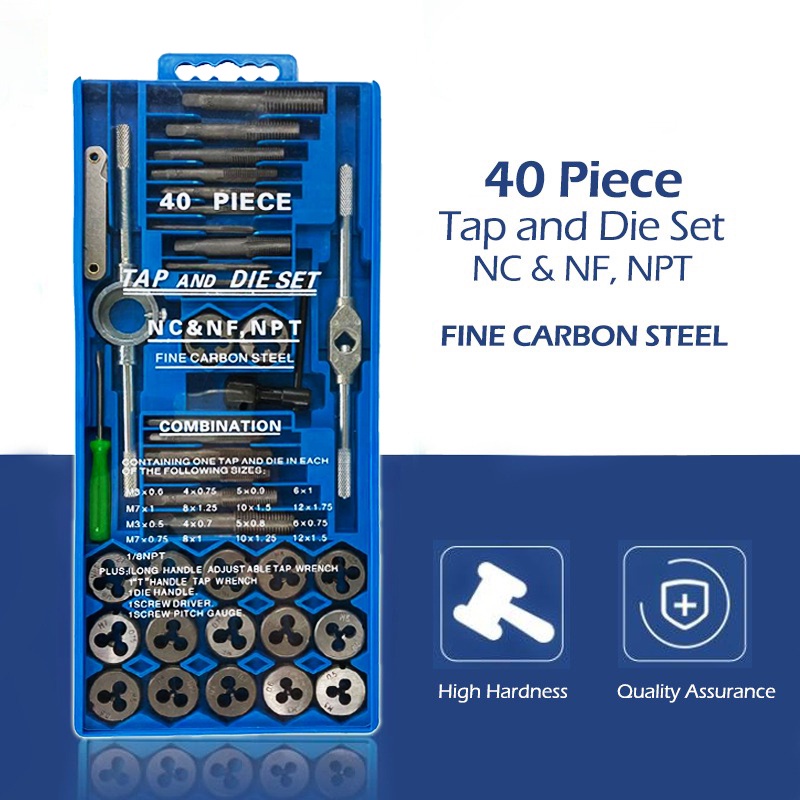 40pcs Tap and Die Set Tap Wrench Die Handle Screw Thread Threading