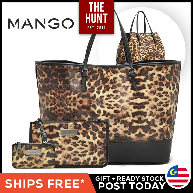 Mango MNG Leopard 3In1 Tote Shoulder Bags Clutch Wristlet Pouch Purse Hadiah Beg Shopee Singapore