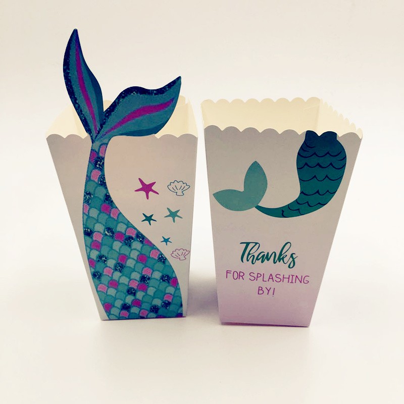 12pcs Mermaid Tail Under The Sea Popcorn Boxes Party Favors Boxes Gift ...