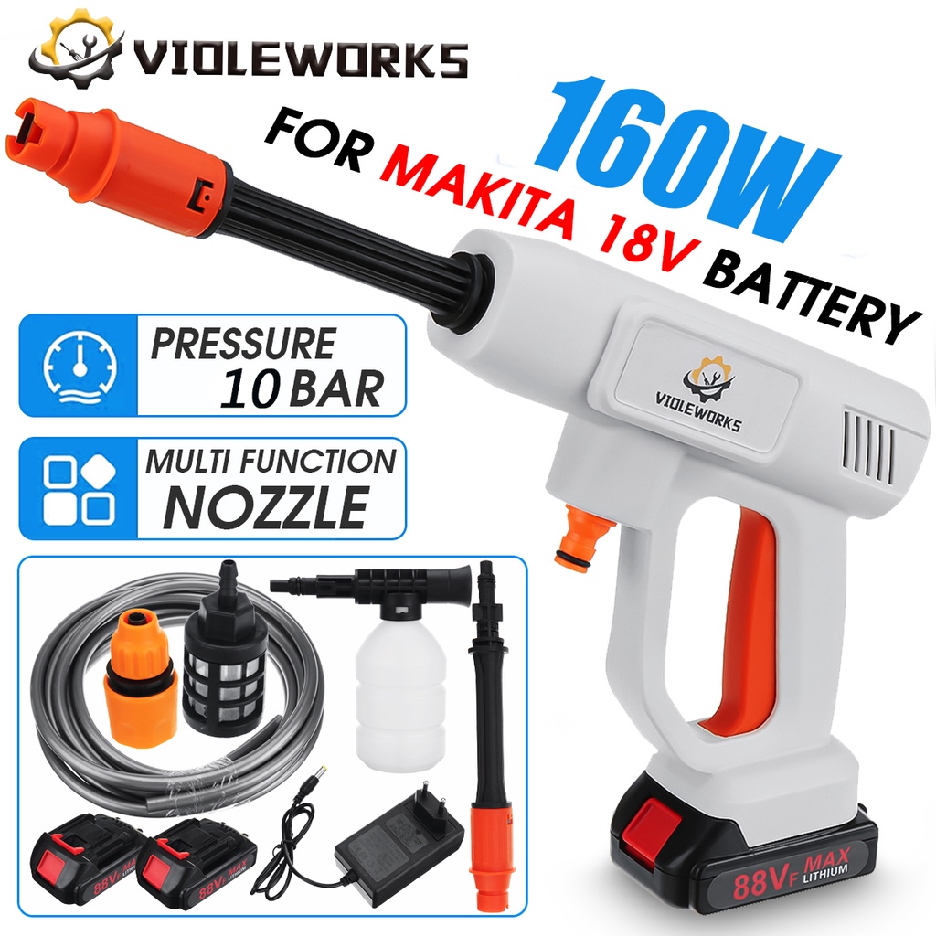 160W 88VF Cordless High Pressure Washer Spray Water Jet Car Water Guns ...