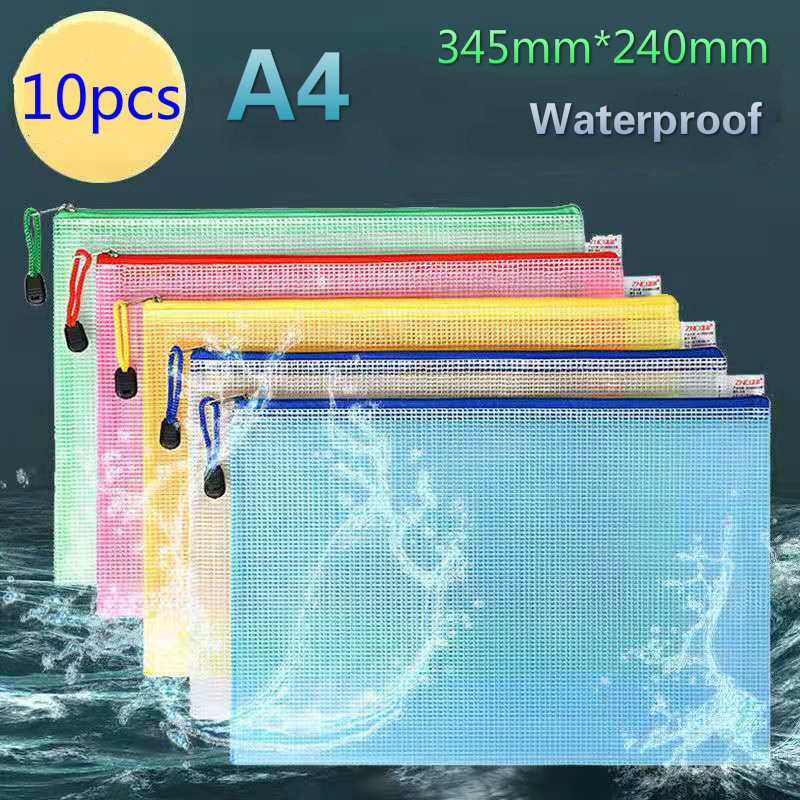 10pcs Mesh Zipper Pouch Document Bag, Plastic Zip File Folders, Letter ...