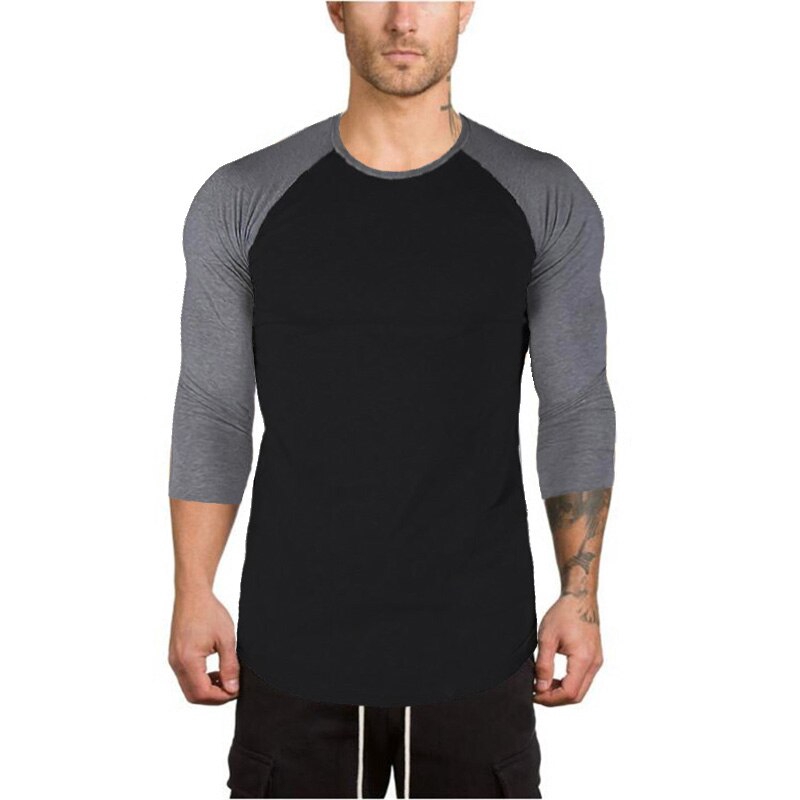 Men Brand Clothing Men's Print Casual Shirt Autumn Pullover Men O-Neck Pull Top Men Slim Fit Three Quarter Sleeve Shirt