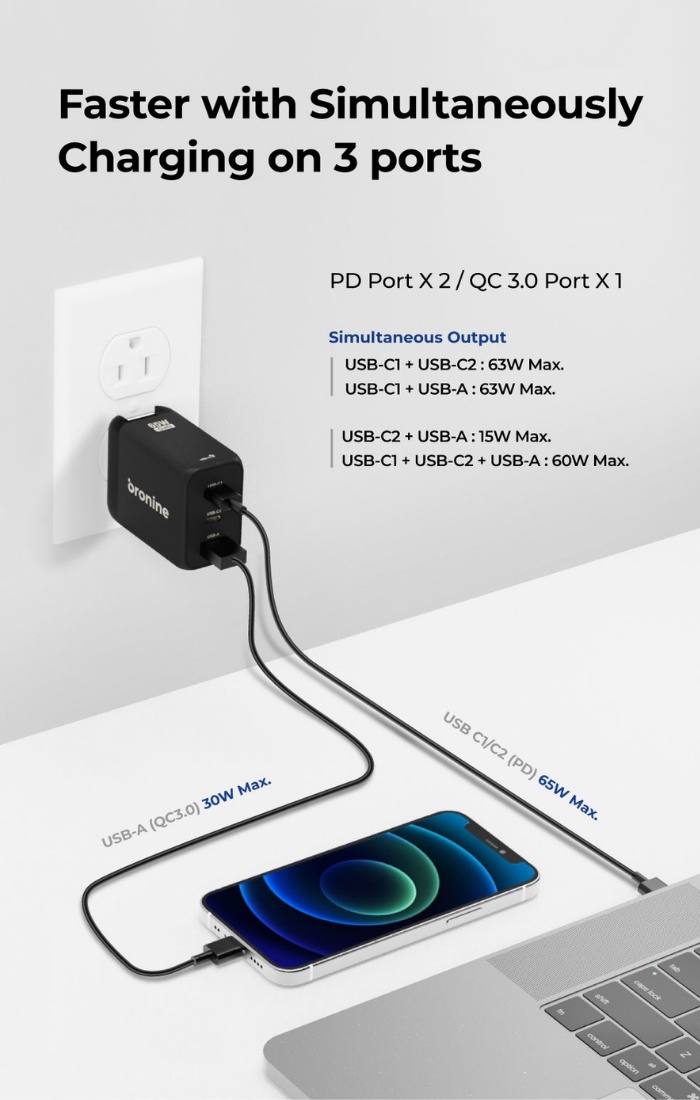 bronine 65W GaN 3 Port USB Charger - (12 Months Warranty) | Shopee ...