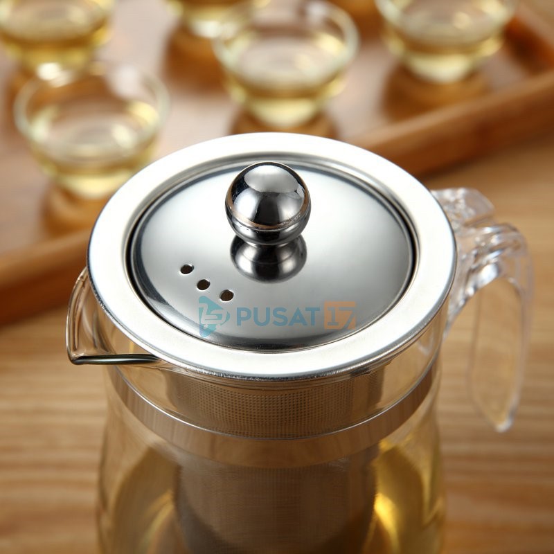 TEAPOT KACA 350ML C16 SARINGAN TEH STAINLESS TEKO TEAPOT GLASS / GELAS KECIL KACA TATAKAN BAMBU - Gambar 4