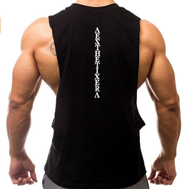 Gym Casual Mens Fitness Tank Top Muscle Sleeveless Sporting Running Workout Clothing Bodybuilding Singlets Printed Fashion Vest