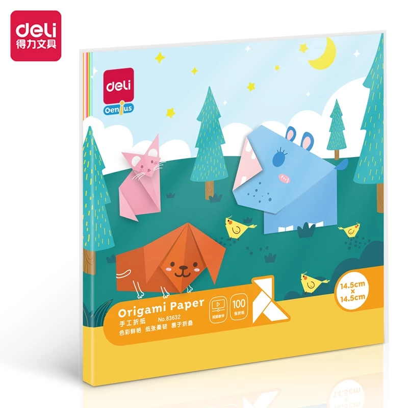 Deli Origami Paper / Kertas Lipat Origami 100 pcs 10 Warna Berbagai Ukuran 8363X - Gambar 4