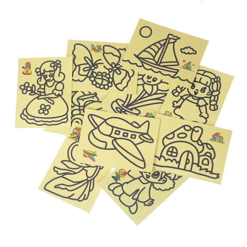 10pcs Kids DIY Color Sand Painting Art Creative Drawing Toys Sand Paper Crafts