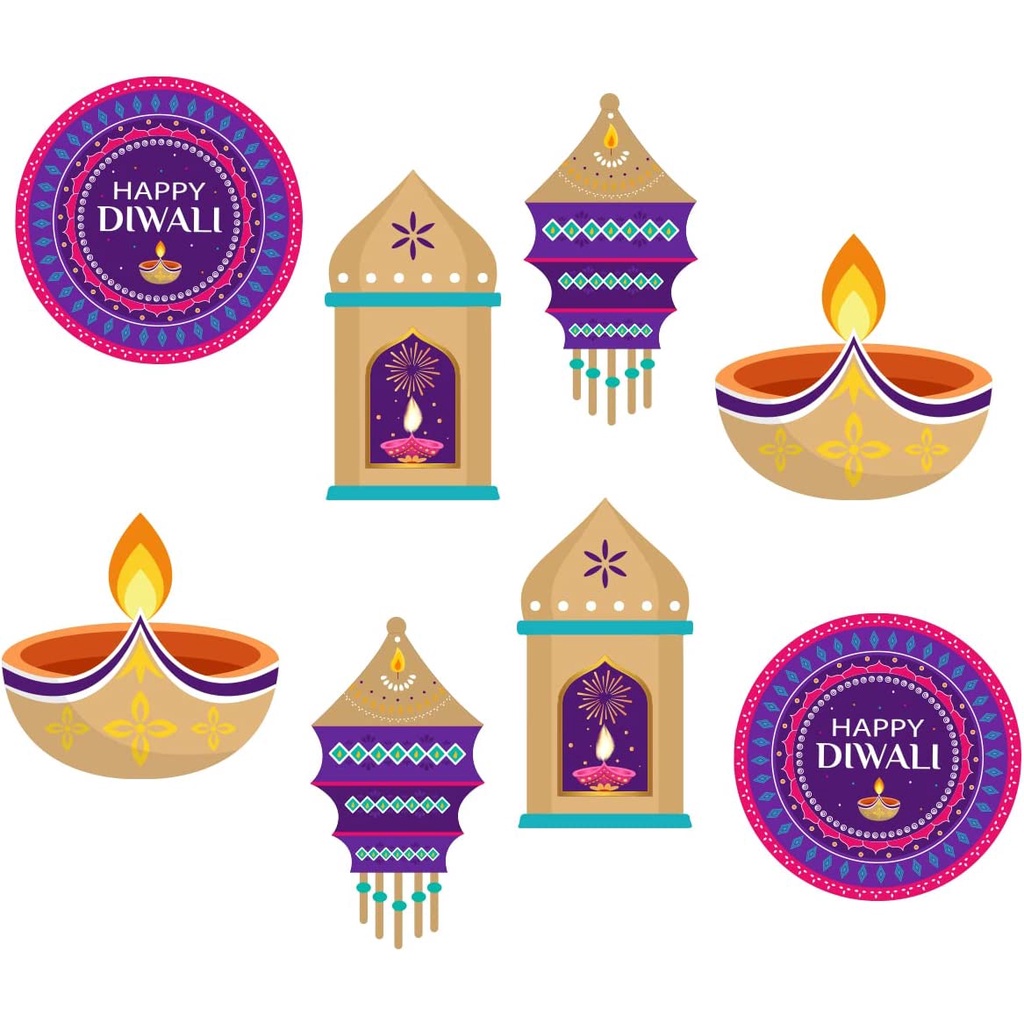 FANGLELAND 8pcs Happy Diwali Cutouts, Festival of Lights Party ...