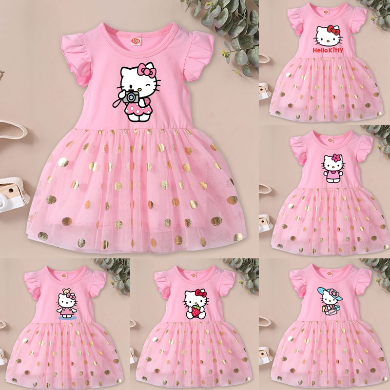 Hello Kitty Cartoon Baby Girl Dress Cute Pink Children Princess Dress |  Shopee Singapore