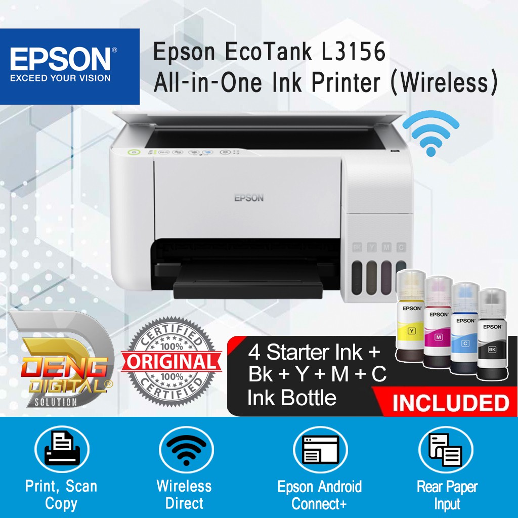 Epson L3156 Printer Ecotank All In One Ink Tank Print Scan Copy Wifi Shopee Singapore 4188