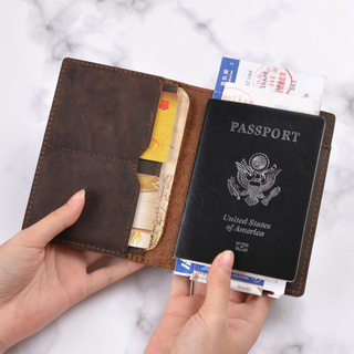 CONTACT'S Passport Holder Men Genuine Leather Thin ID Card Holder for  Passports Vintage Passport Cover Travel Wallet Crazy Horse