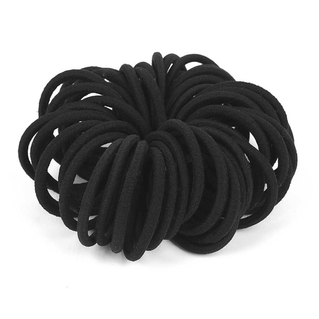 50 Pack Thick Heavy Nometal Elastic Hair Ties Black Rubber Ponytail