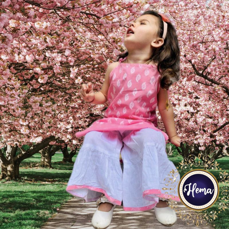 ENCHANTING SUMMER SHARARA SUIT FOR BABY GIRLS AND KIDS FLORAL COTTON KIDS PUNJABI SUIT PINK PASTEL BLUE Shopee Singapore